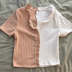 Two-Tone Ruffle Trim Top